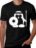 Warrior Penguin Graphic T-Shirt - Black Cotton Tee
