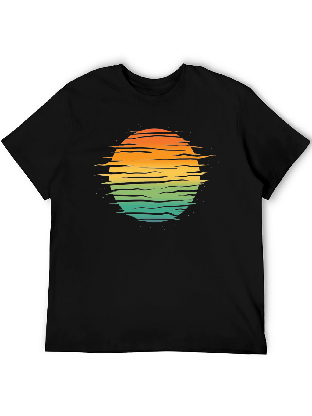 Retro Sunset Horizon T-Shirt - Black