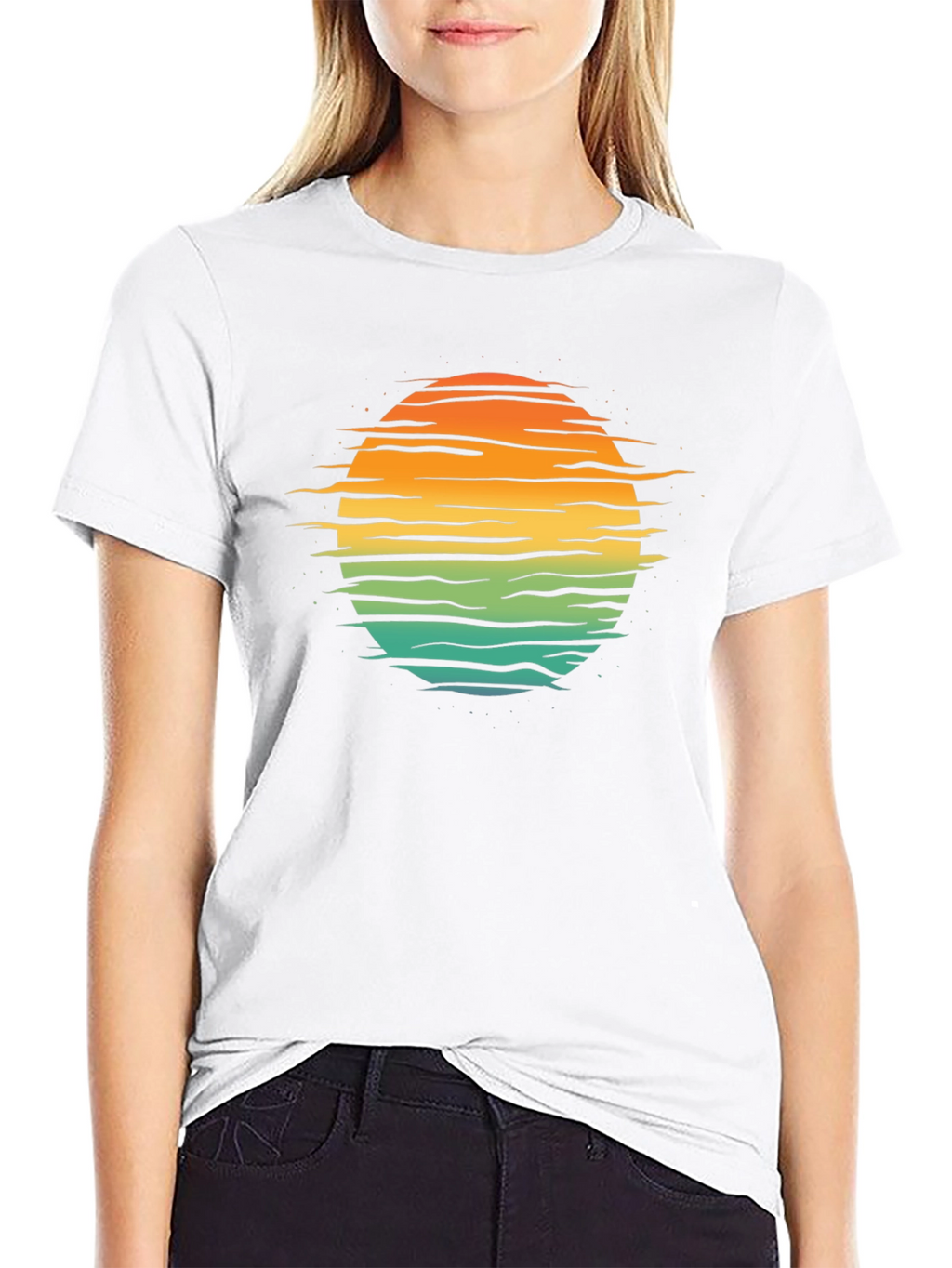 Retro Sunset Horizon T-Shirt - Black