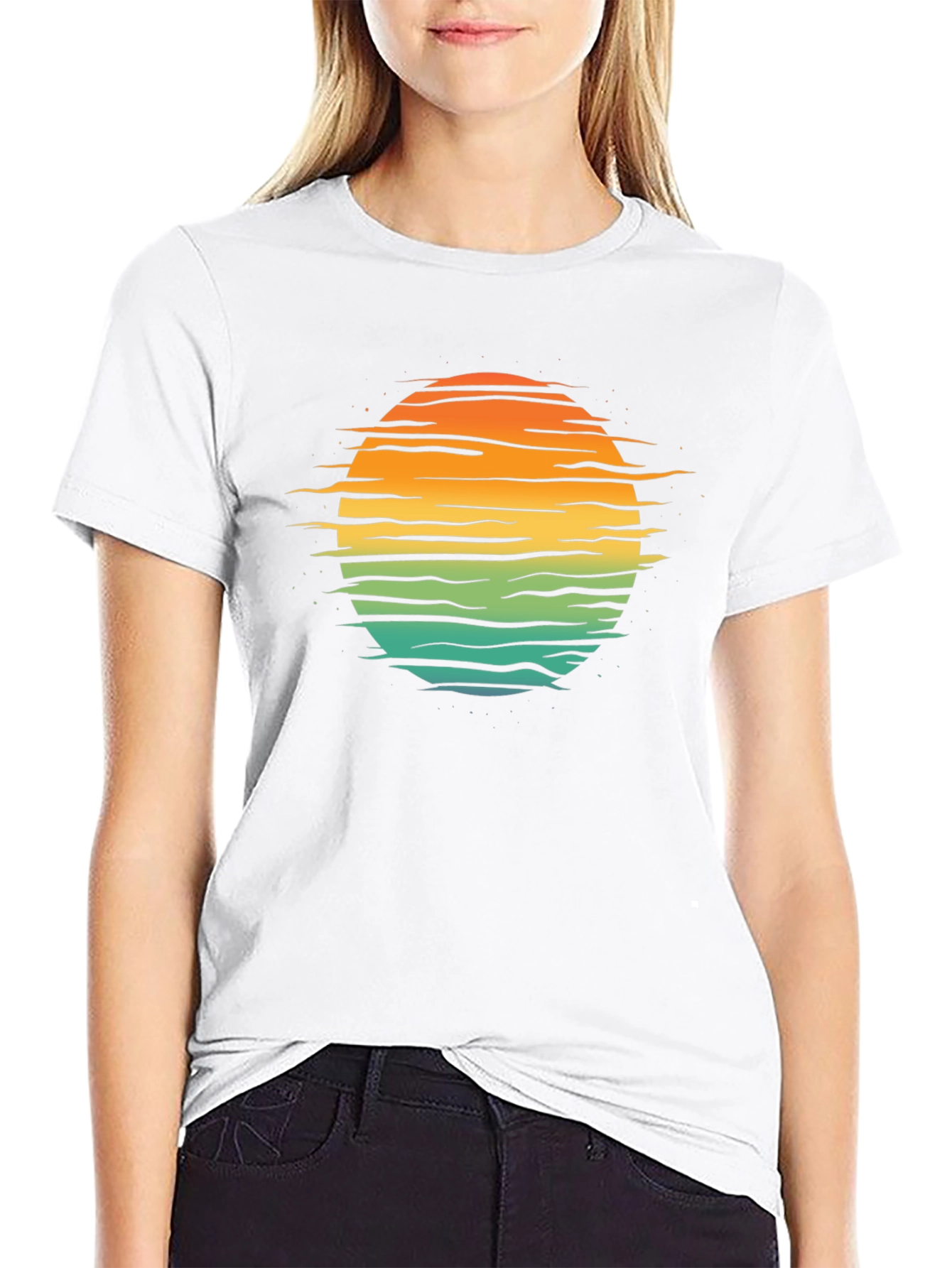 Retro Sunset Horizon T-Shirt - Black