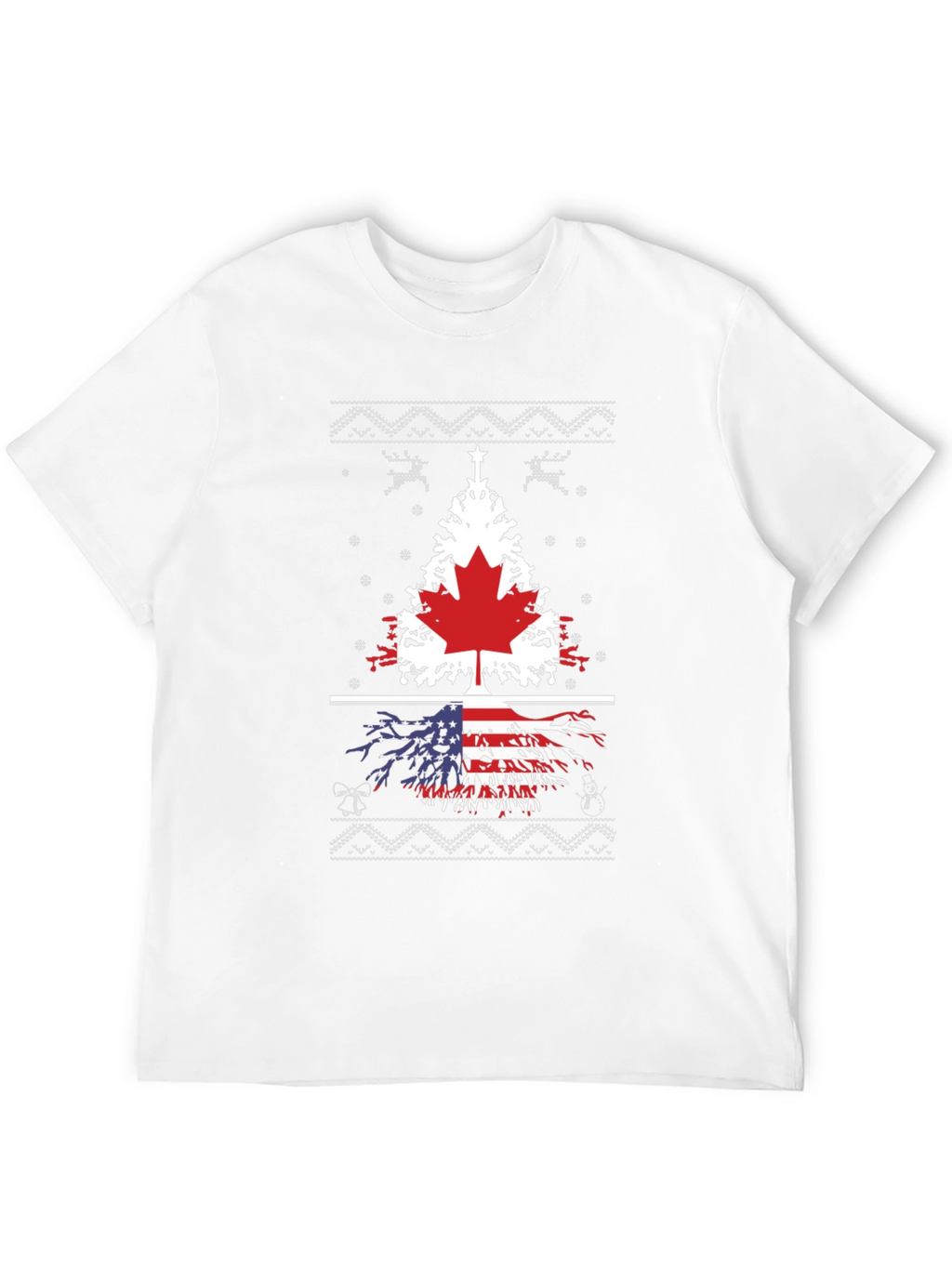 Canada USA Flag Tree Graphic Print Black T-Shirt