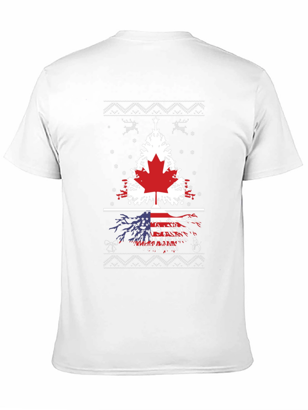 Canada USA Flag Tree Graphic Print Black T-Shirt
