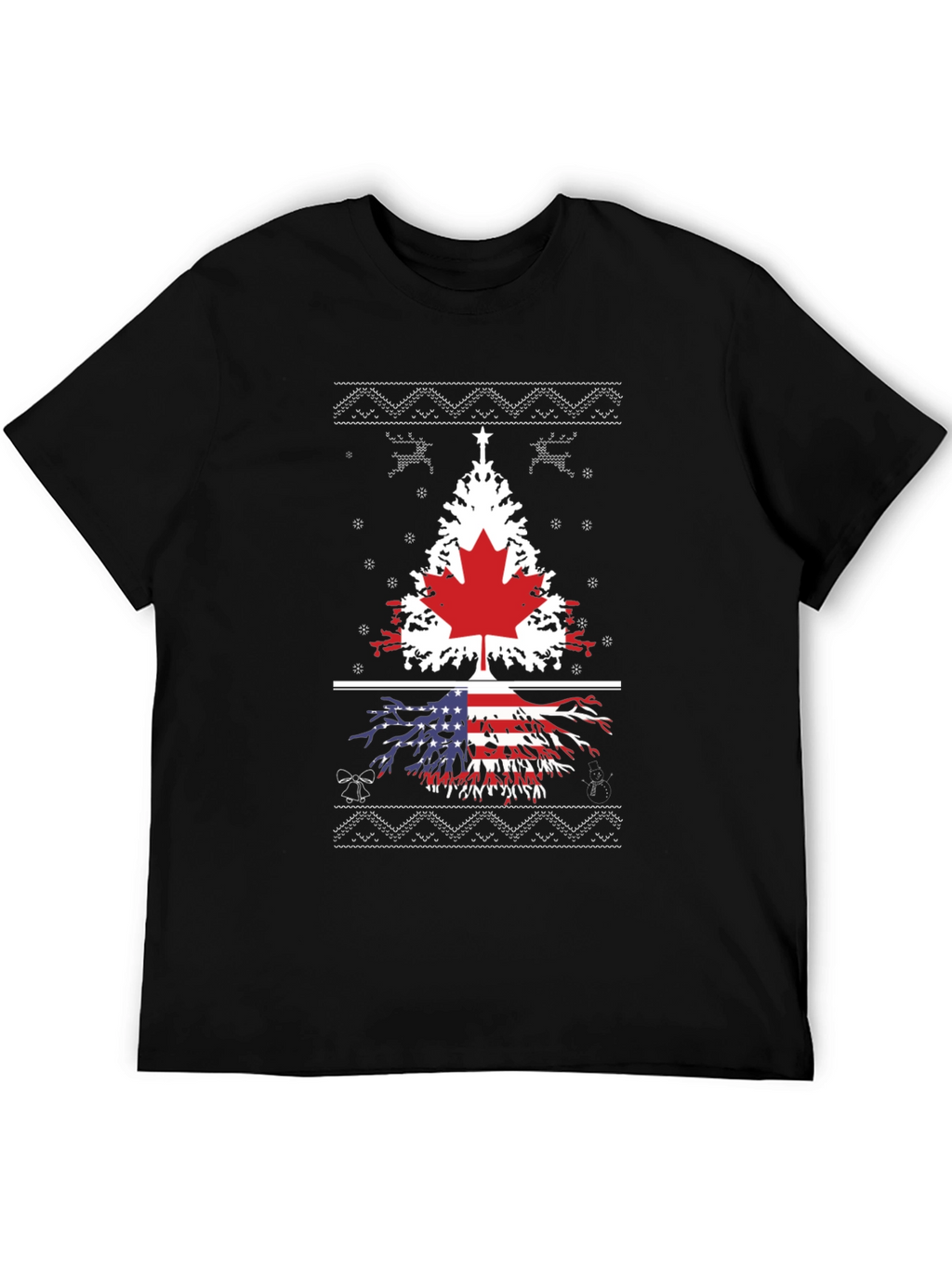 Canada USA Flag Tree Graphic Print Black T-Shirt