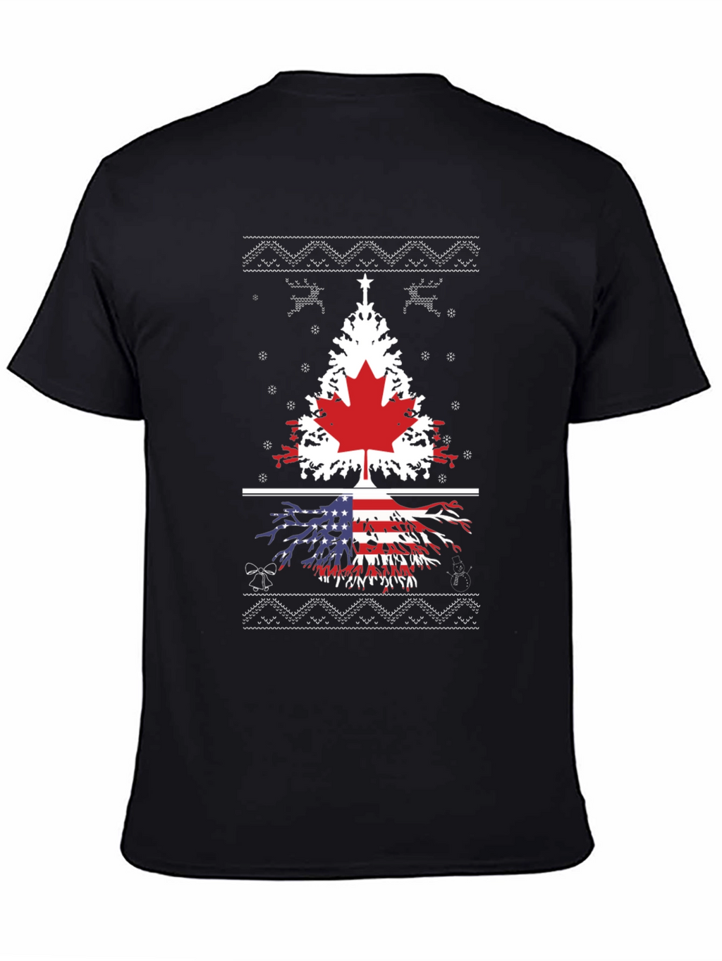 Canada USA Flag Tree Graphic Print Black T-Shirt