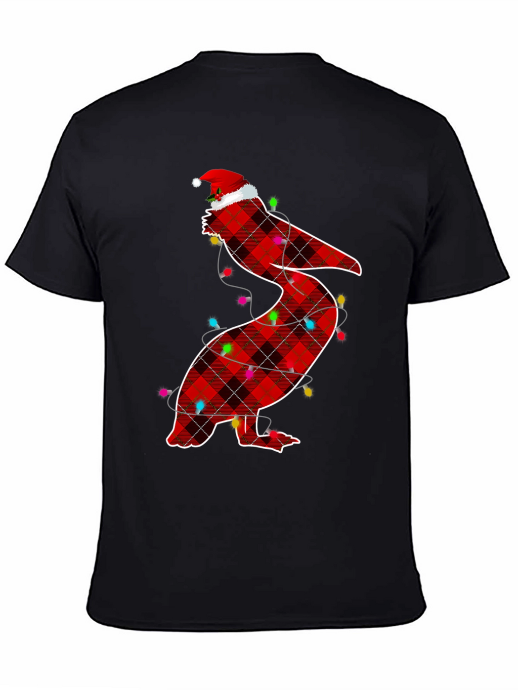 Christmas Pelican Plaid Santa Hat T-Shirt