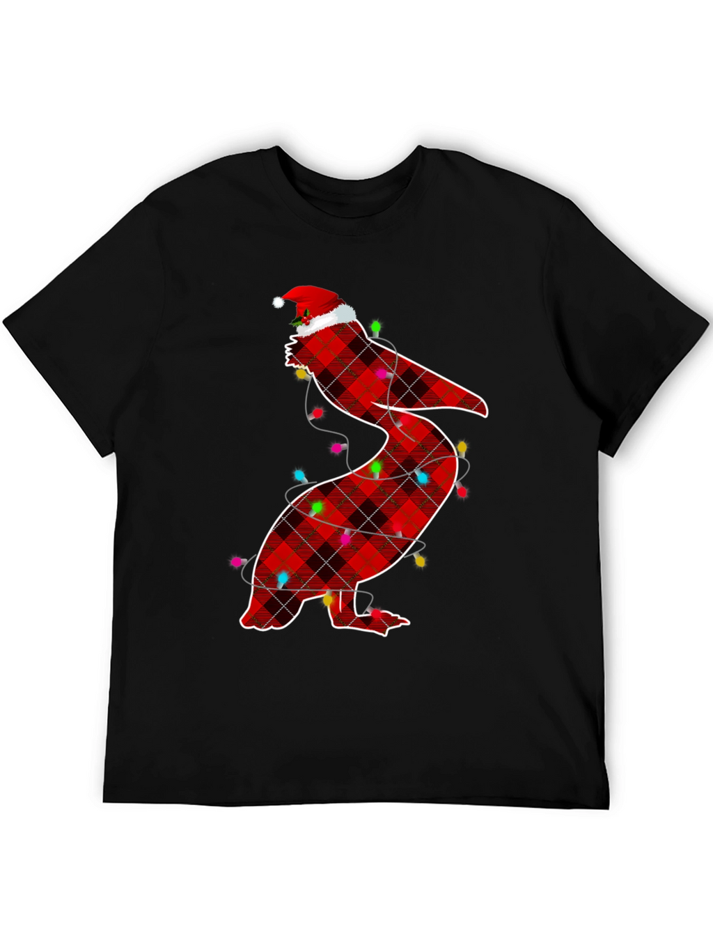 Christmas Pelican Plaid Santa Hat T-Shirt