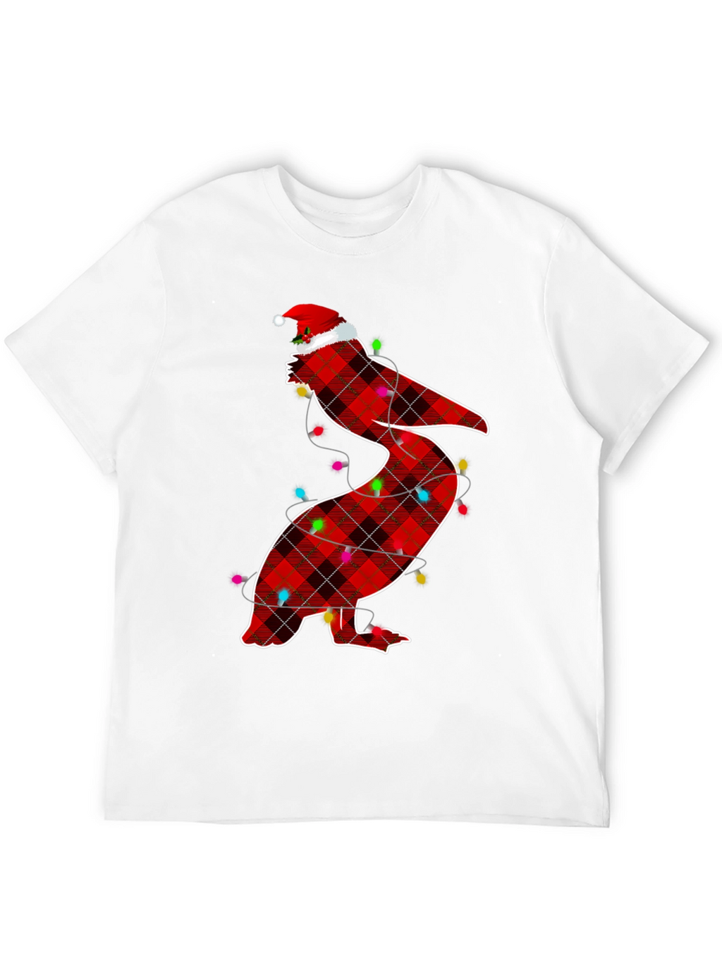 Christmas Pelican Plaid Santa Hat T-Shirt