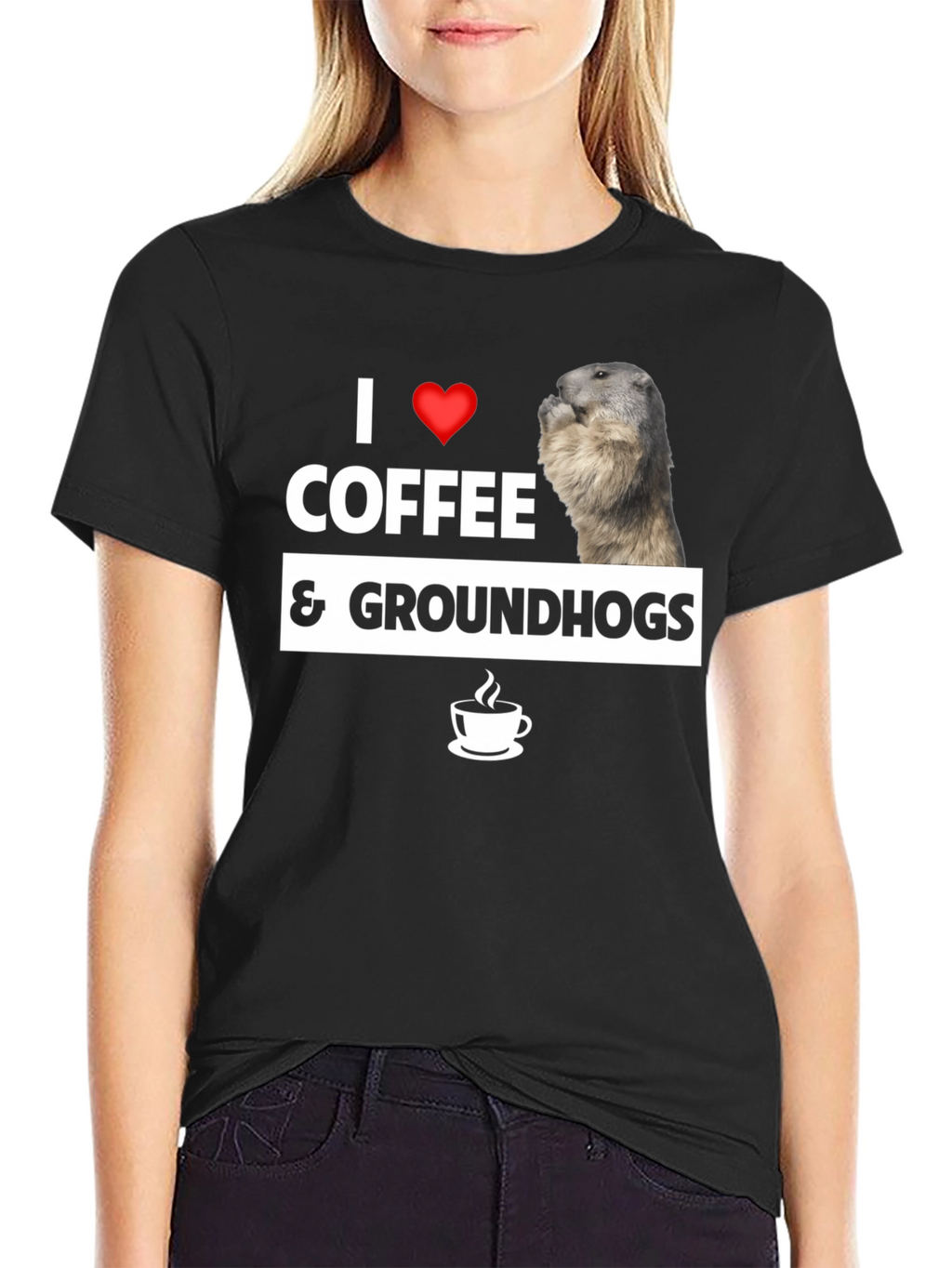 I Love Coffee & Groundhogs Black Graphic Tee