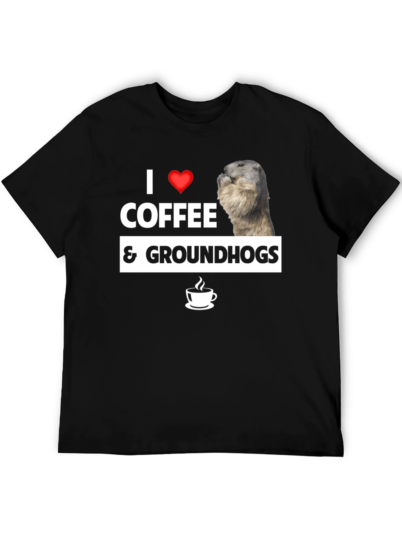 I Love Coffee & Groundhogs Black Graphic Tee