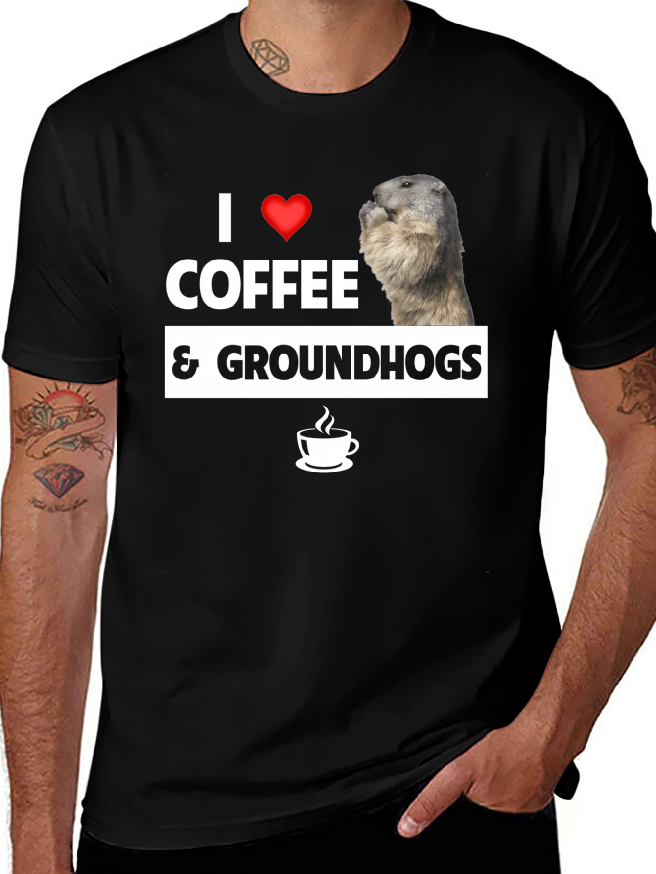 I Love Coffee & Groundhogs Black Graphic Tee