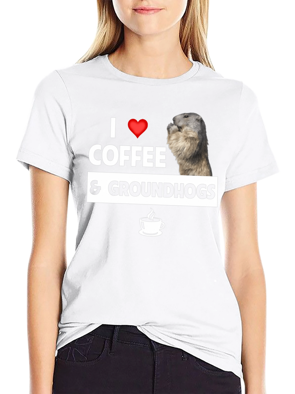 I Love Coffee & Groundhogs Black Graphic Tee