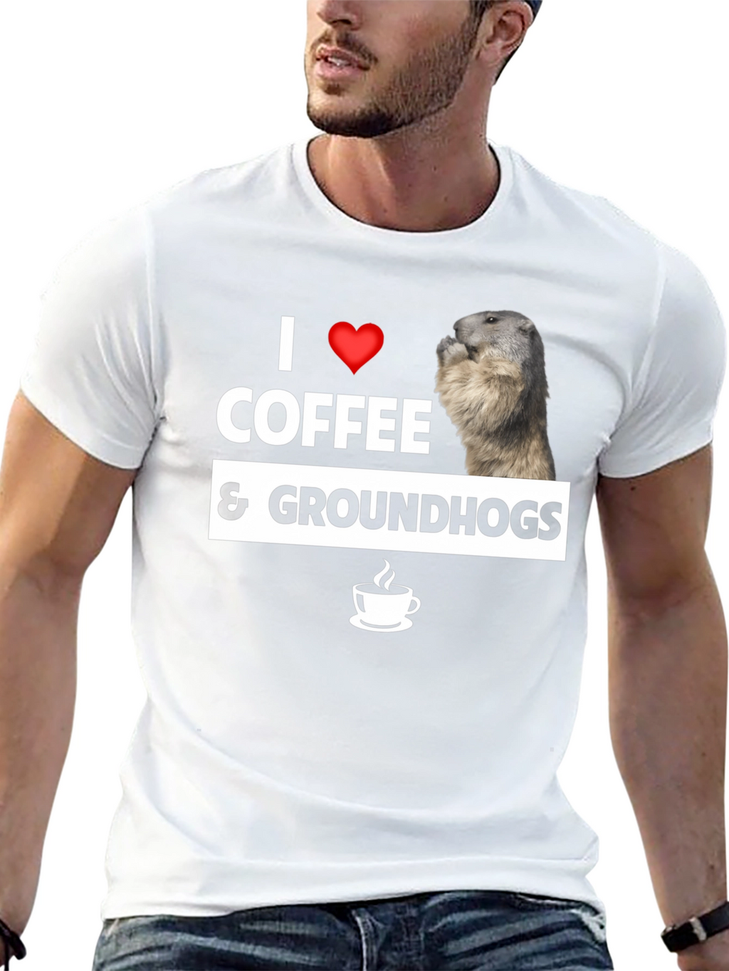 I Love Coffee & Groundhogs Black Graphic Tee