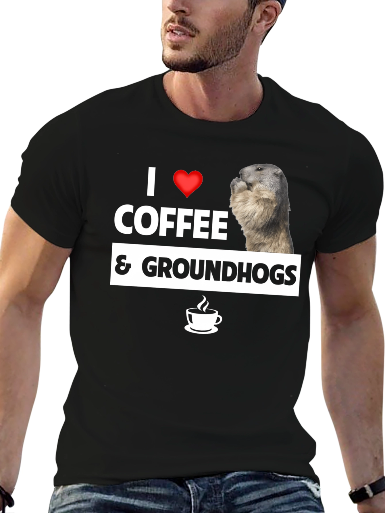 I Love Coffee & Groundhogs Black Graphic Tee