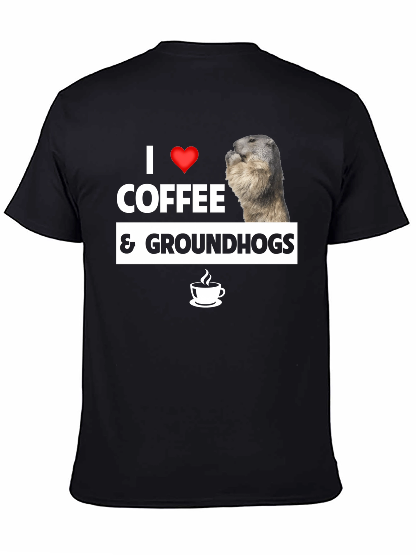 I Love Coffee & Groundhogs Black Graphic Tee