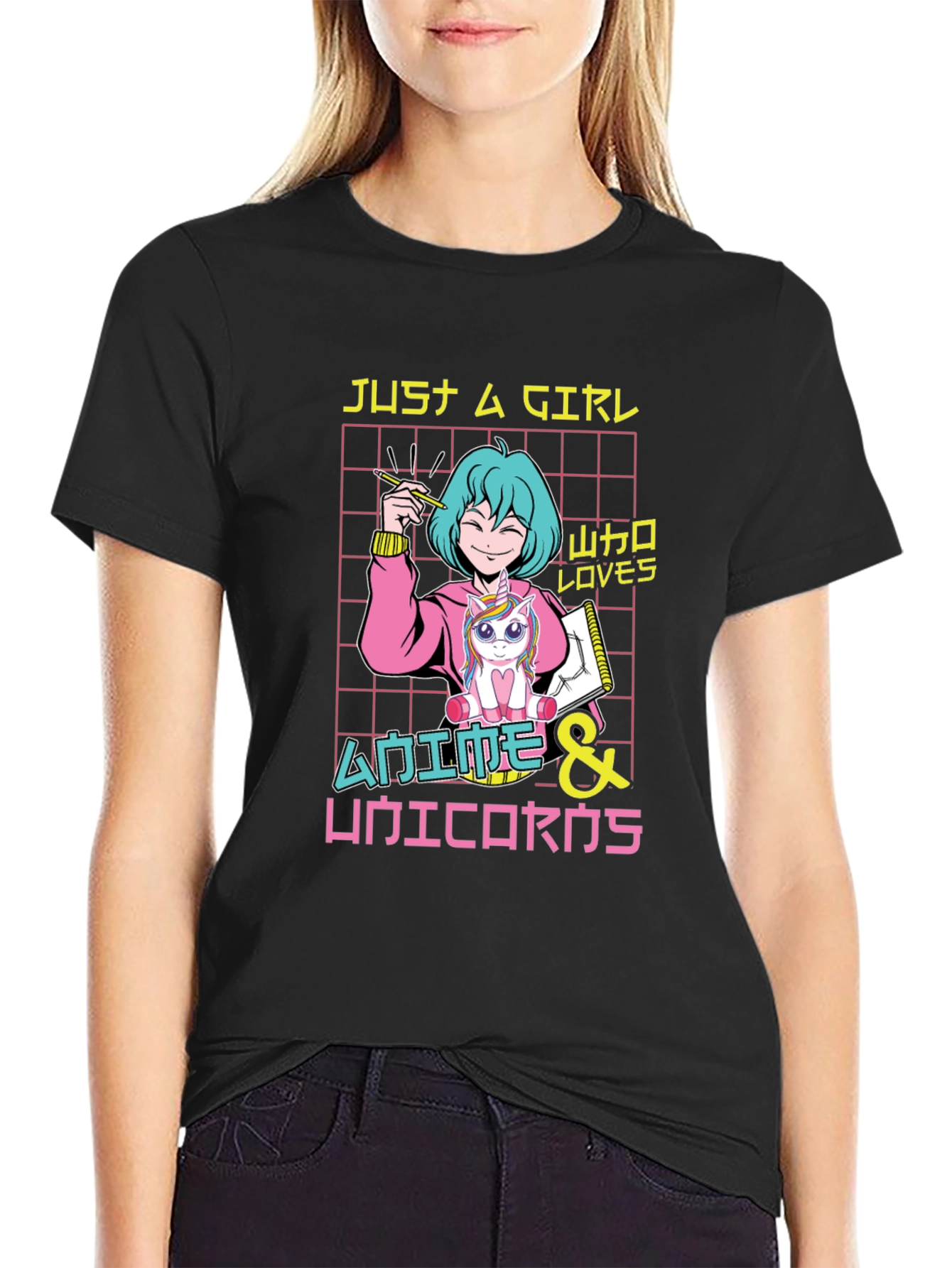 Anime & Unicorns Graphic T-Shirt - Just a Girl Who Loves Anime