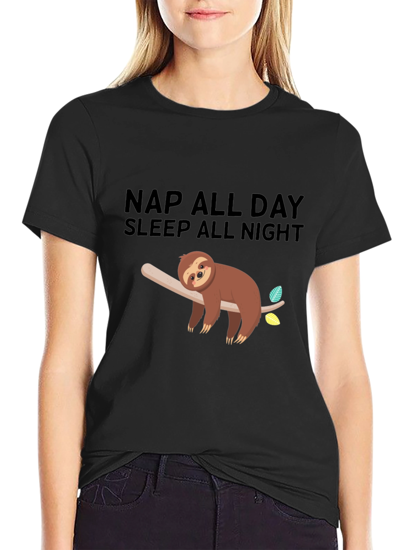 Nap All Day Sloth Graphic Tee - Black Casual Comfort