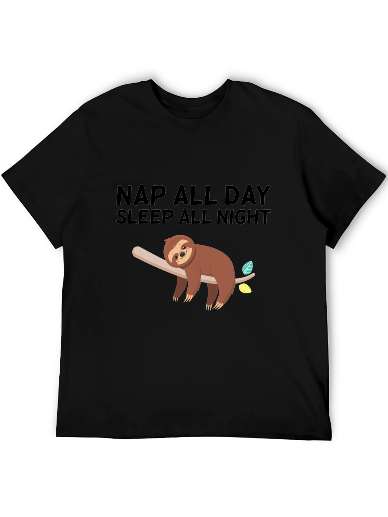Nap All Day Sloth Graphic Tee - Black Casual Comfort