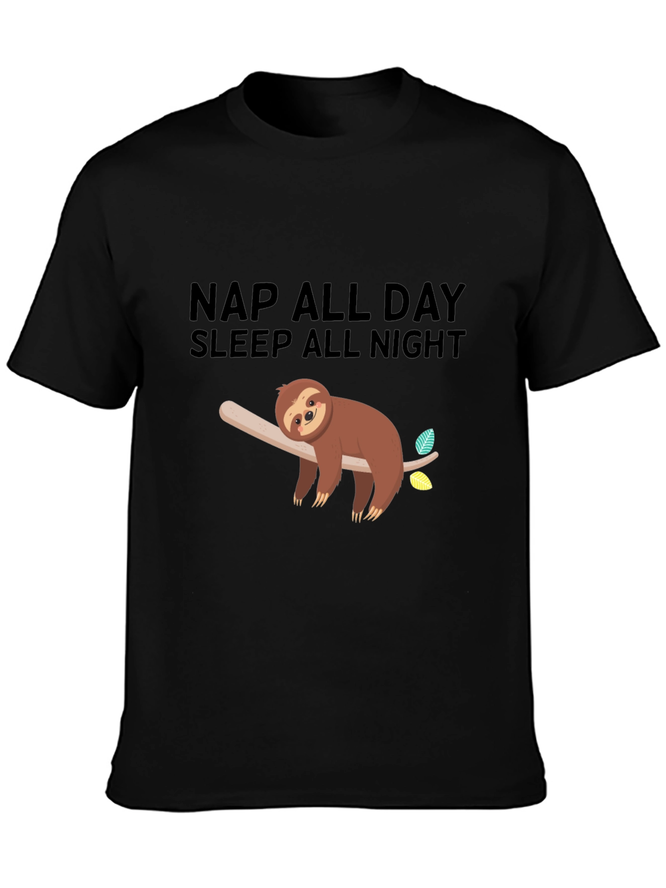 Nap All Day Sloth Graphic Tee - Black Casual Comfort