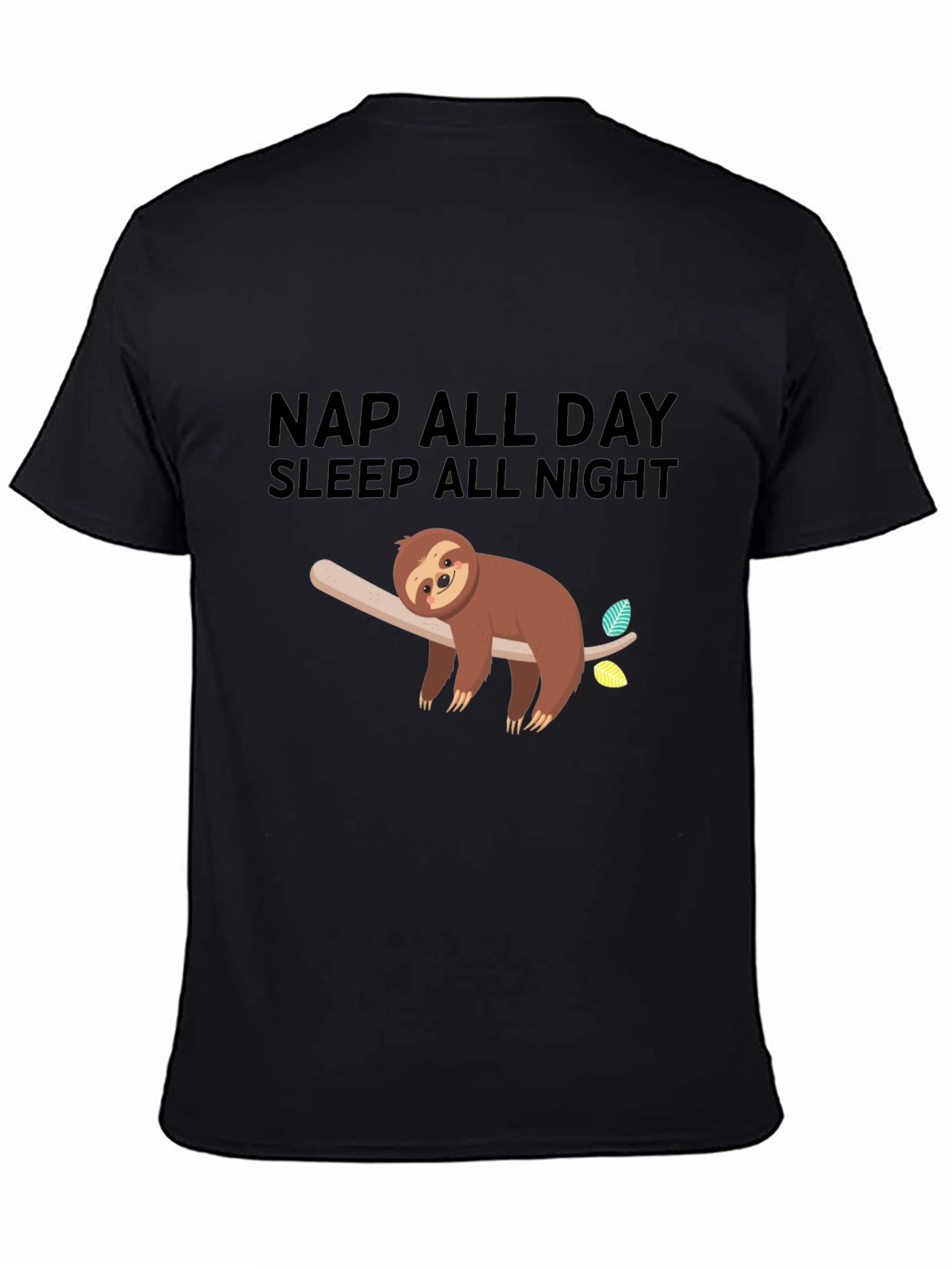 Nap All Day Sloth Graphic Tee - Black Casual Comfort