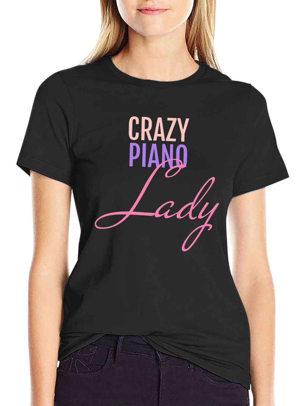 Crazy Piano Lady T-Shirt - Black