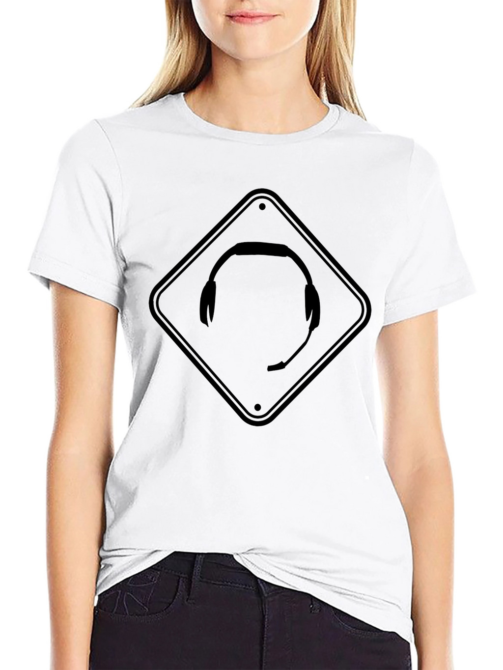 Gamer Headset Caution Sign Black T-Shirt