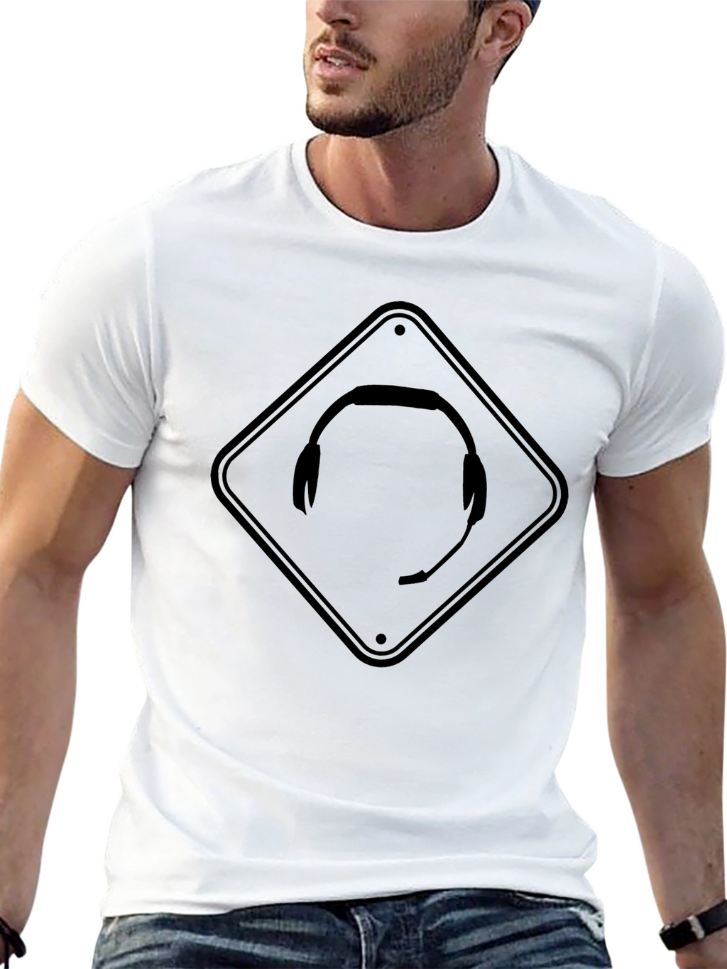 Gamer Headset Caution Sign Black T-Shirt