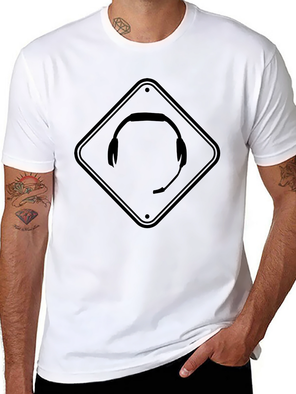 Gamer Headset Caution Sign Black T-Shirt