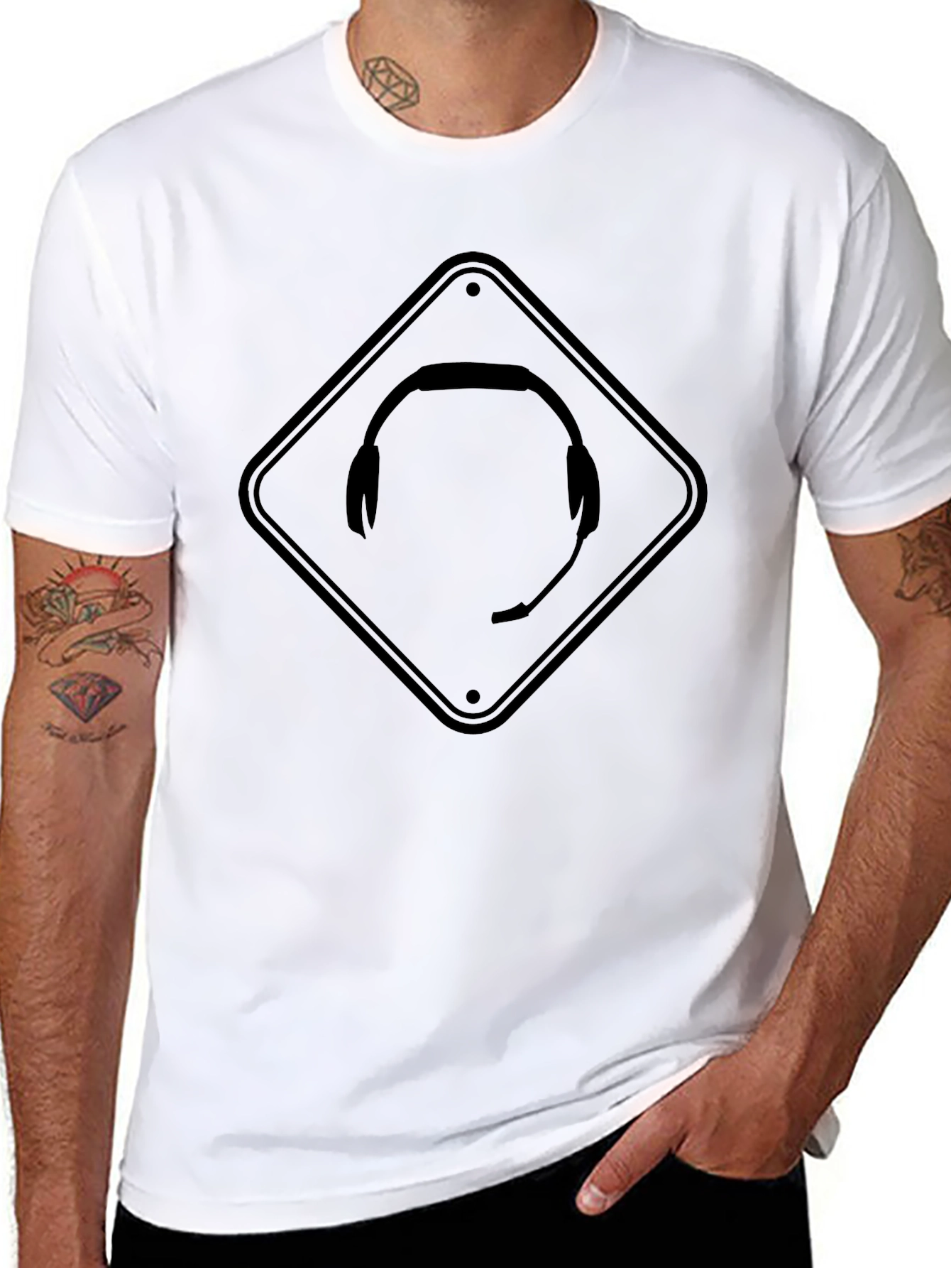 Gamer Headset Caution Sign Black T-Shirt