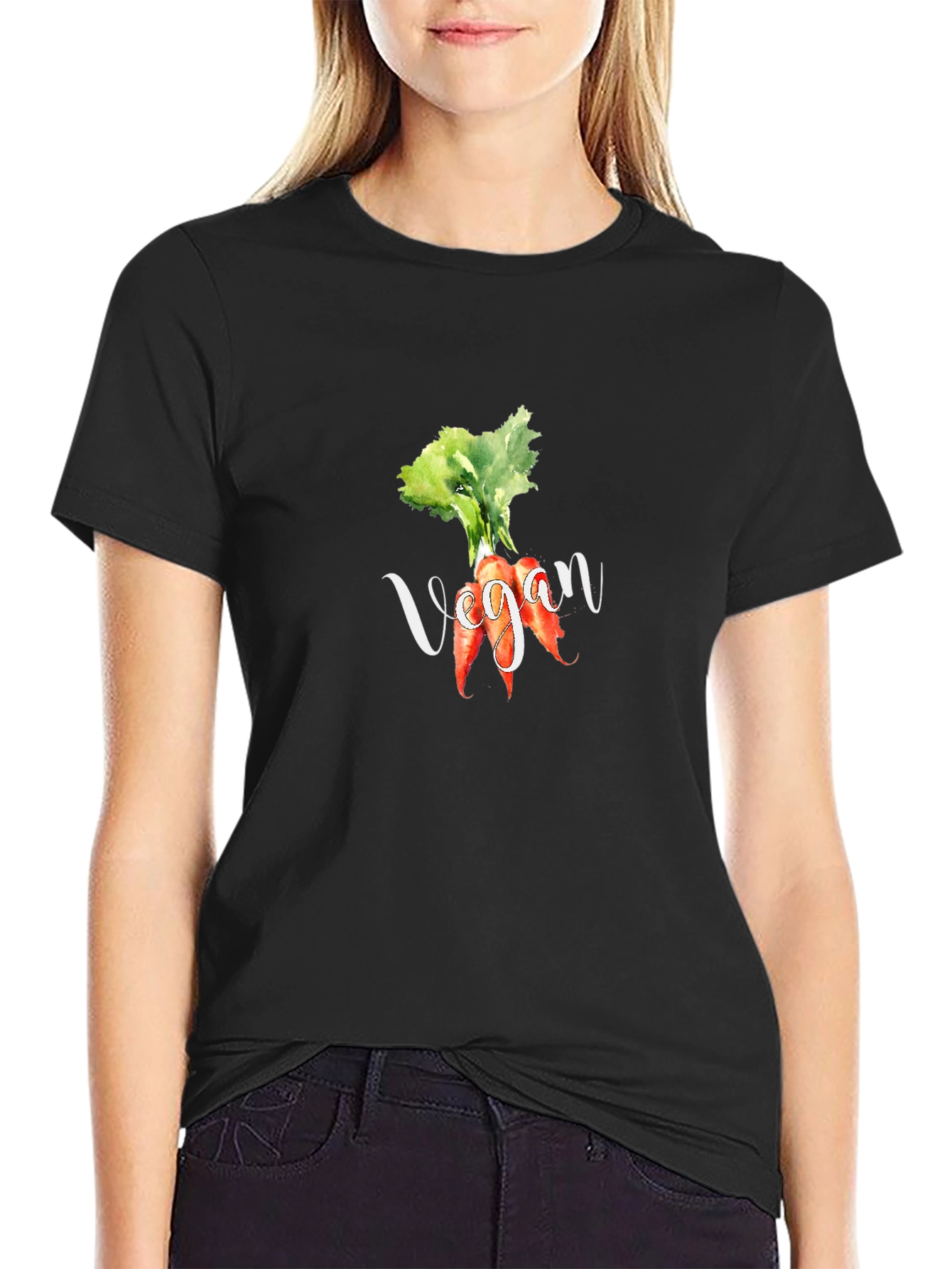 Vegan Carrot Graphic Tee - Black Cotton T-Shirt