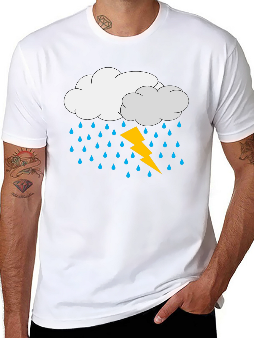 Rain Cloud & Lightning Graphic Black T-Shirt