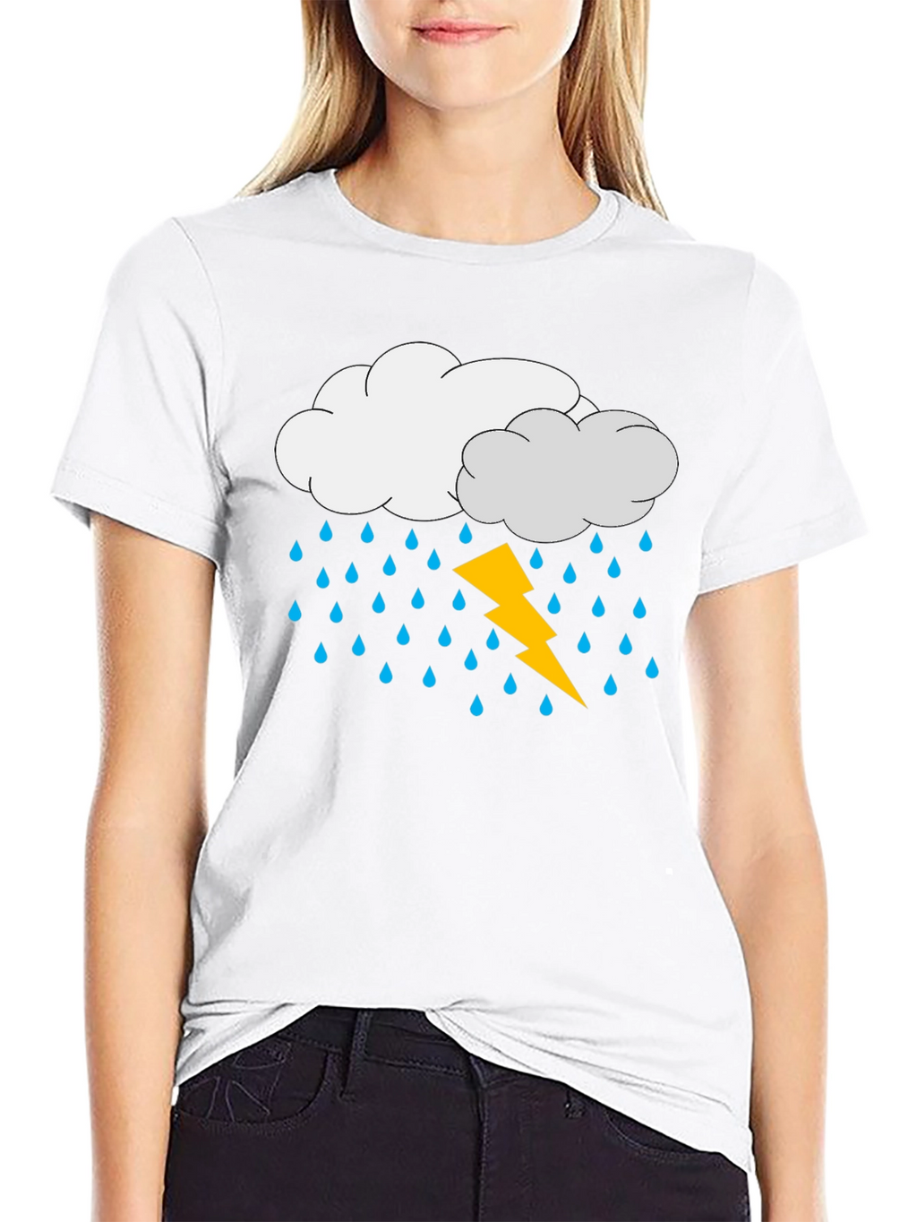 Rain Cloud & Lightning Graphic Black T-Shirt