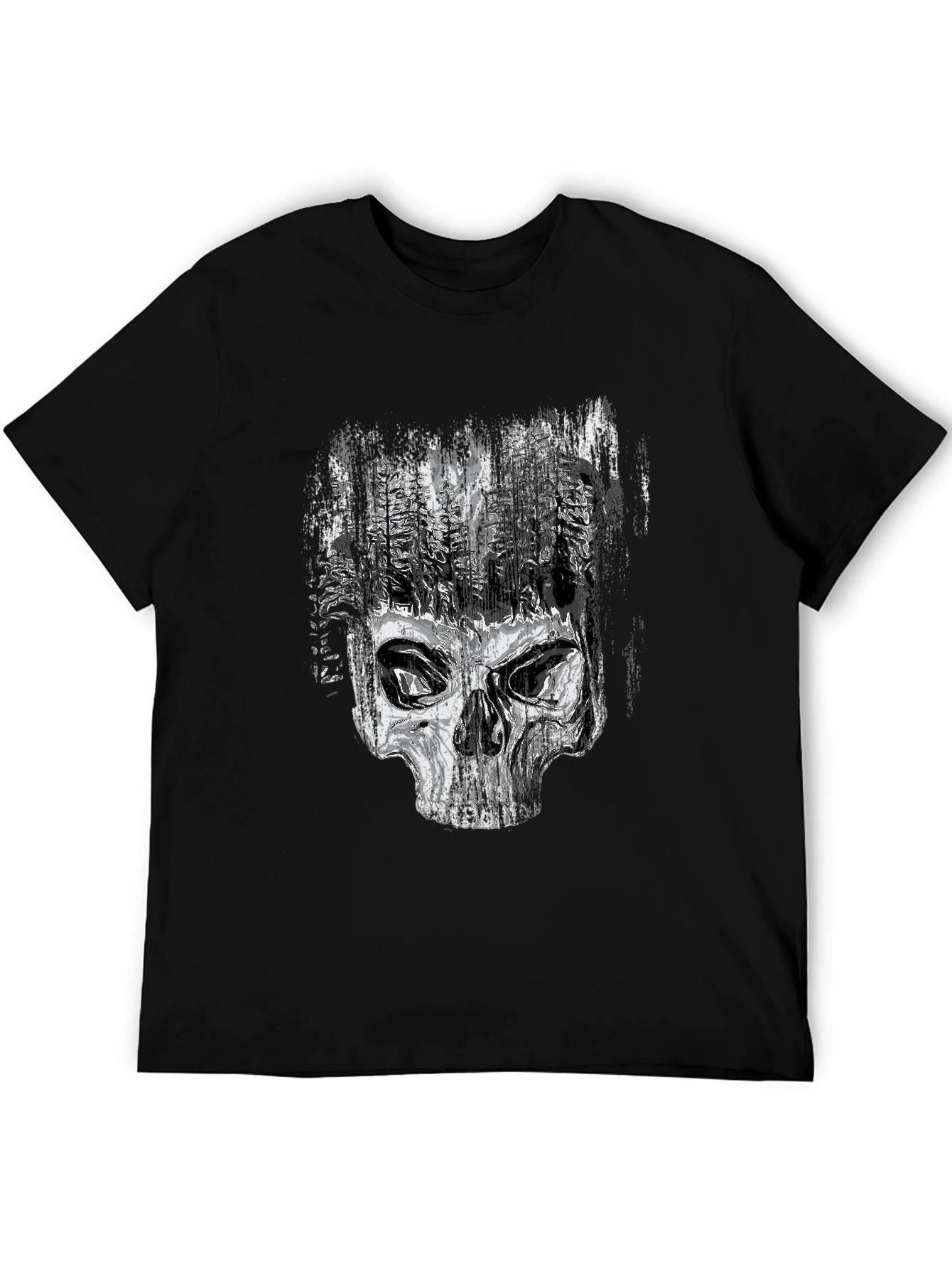 Skull & Forest Graphic Tee - Edgy Mens Black T-Shirt