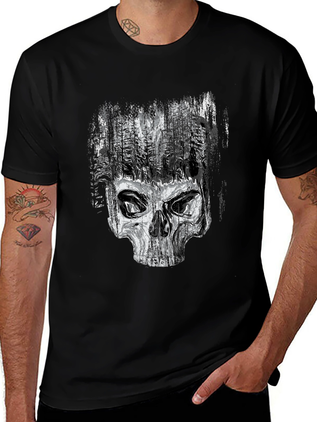 Skull & Forest Graphic Tee - Edgy Mens Black T-Shirt