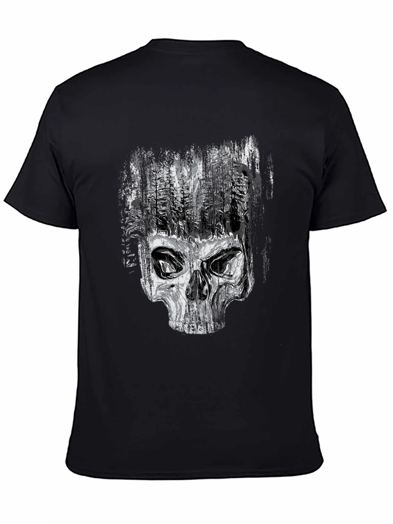 Skull & Forest Graphic Tee - Edgy Mens Black T-Shirt