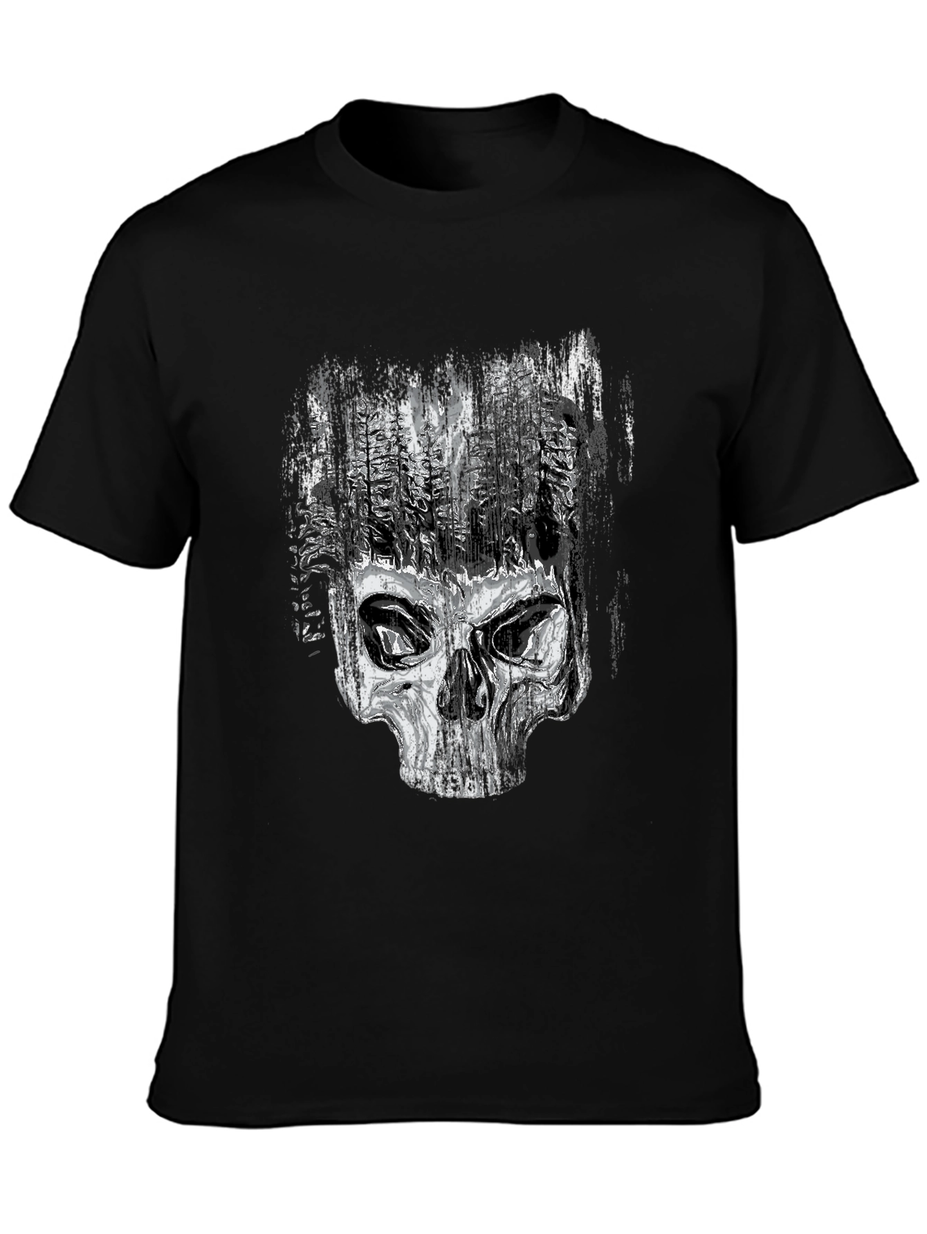 Skull & Forest Graphic Tee - Edgy Mens Black T-Shirt