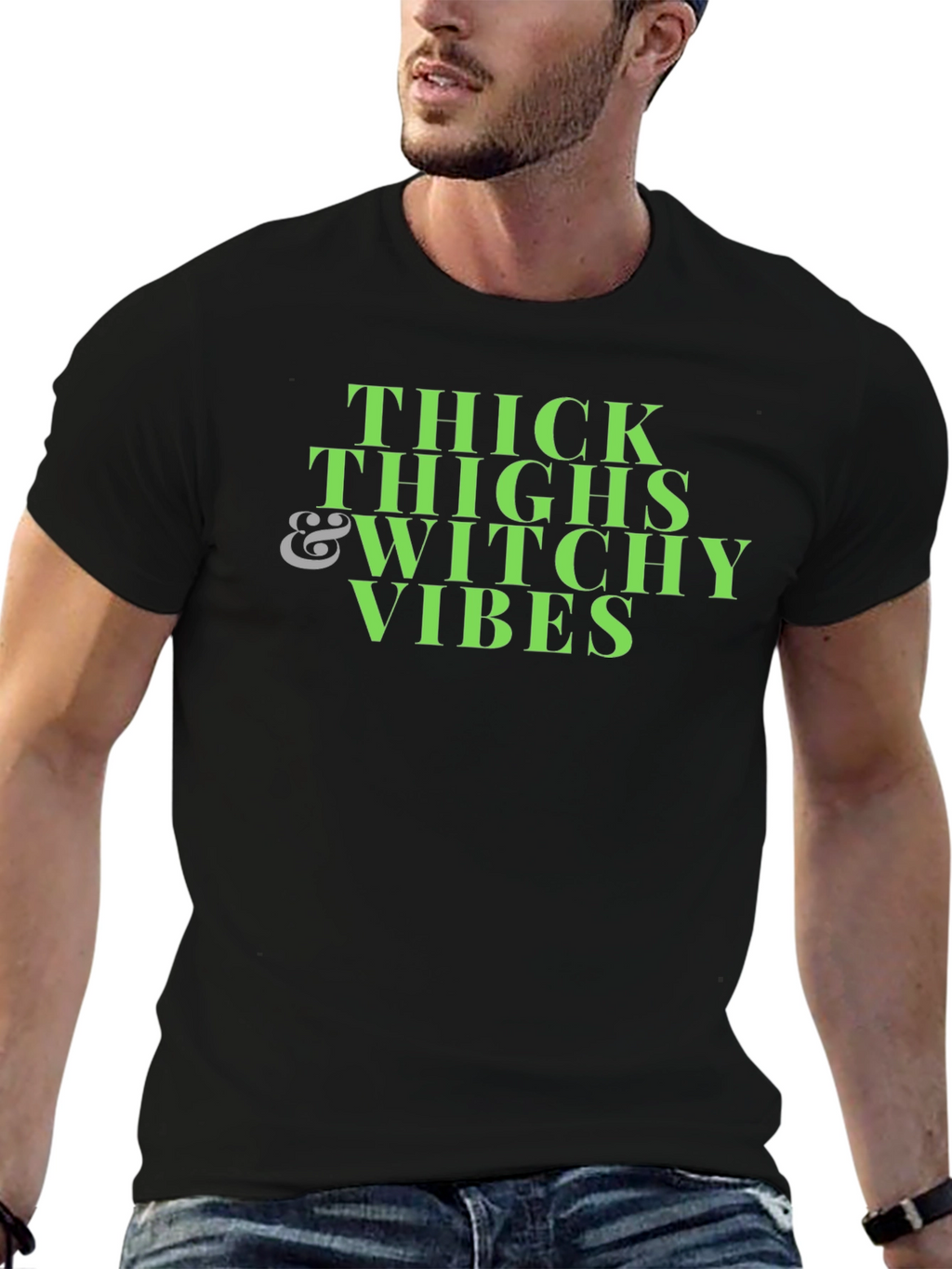 Thick Thighs Witchy Vibes Black T-Shirt