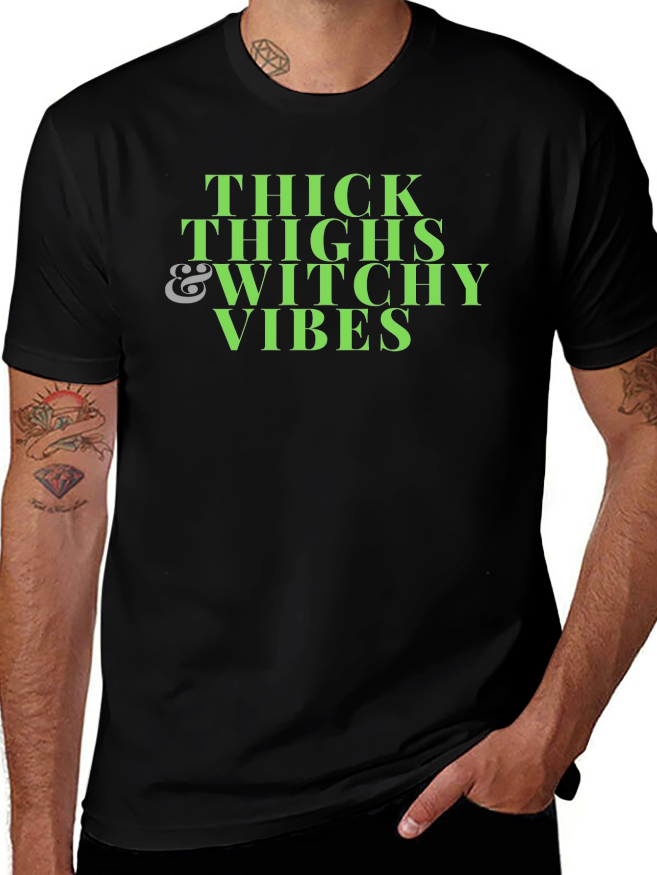 Thick Thighs Witchy Vibes Black T-Shirt