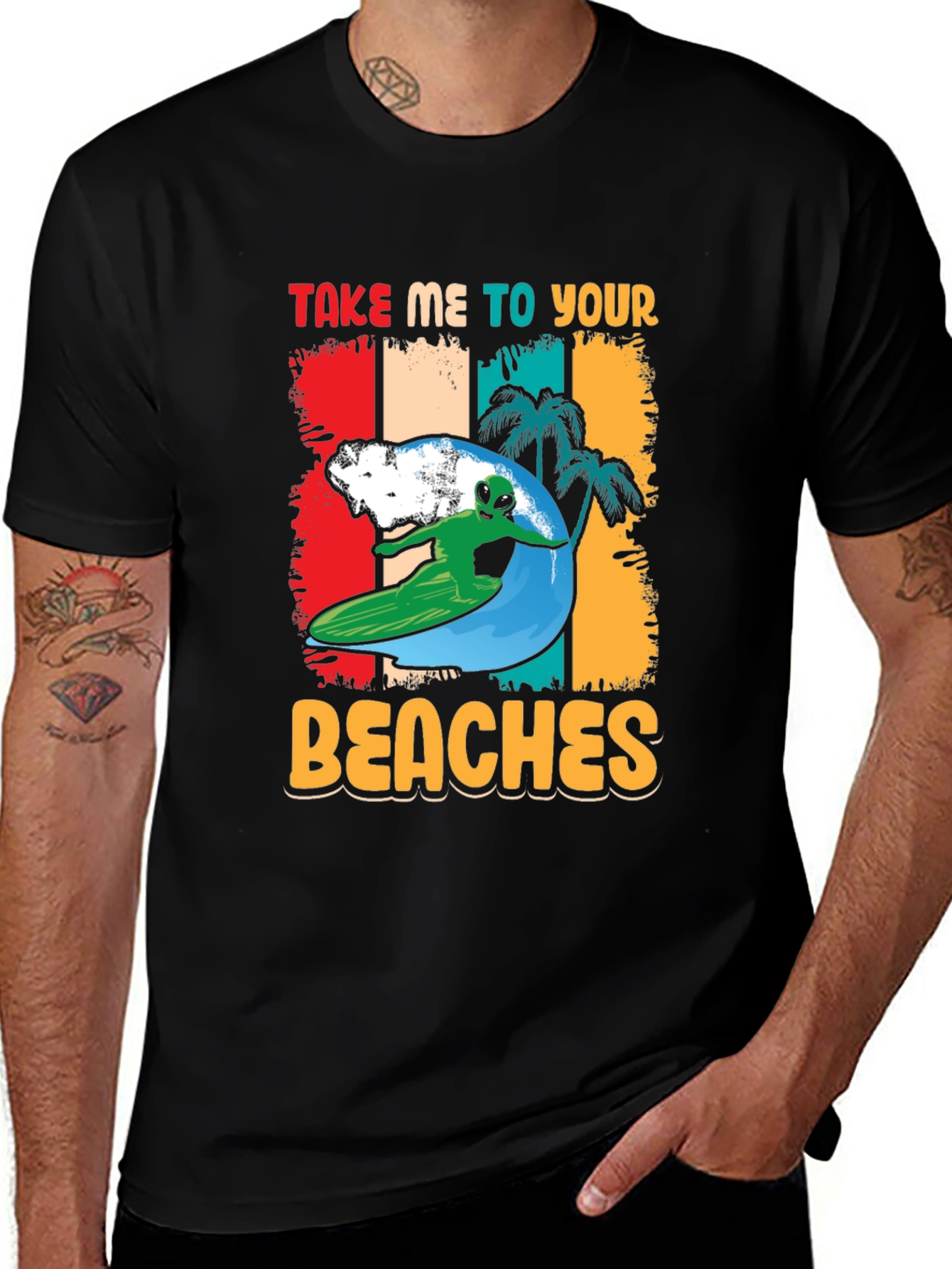 Alien Surfing T-Shirt - Take Me To Your Beaches!