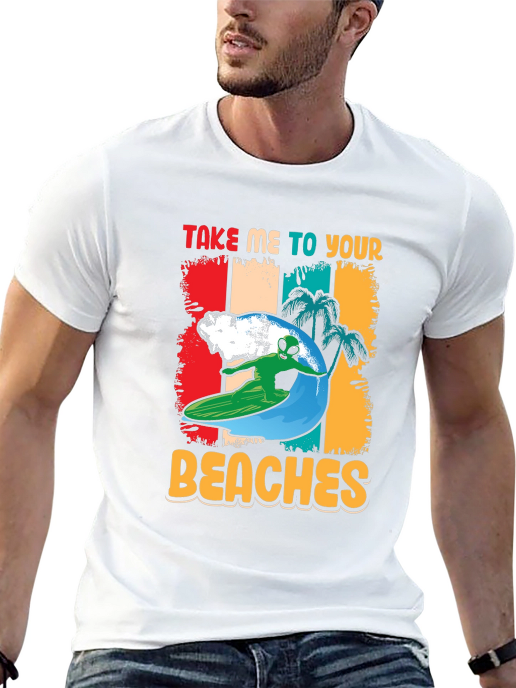Alien Surfing T-Shirt - Take Me To Your Beaches!