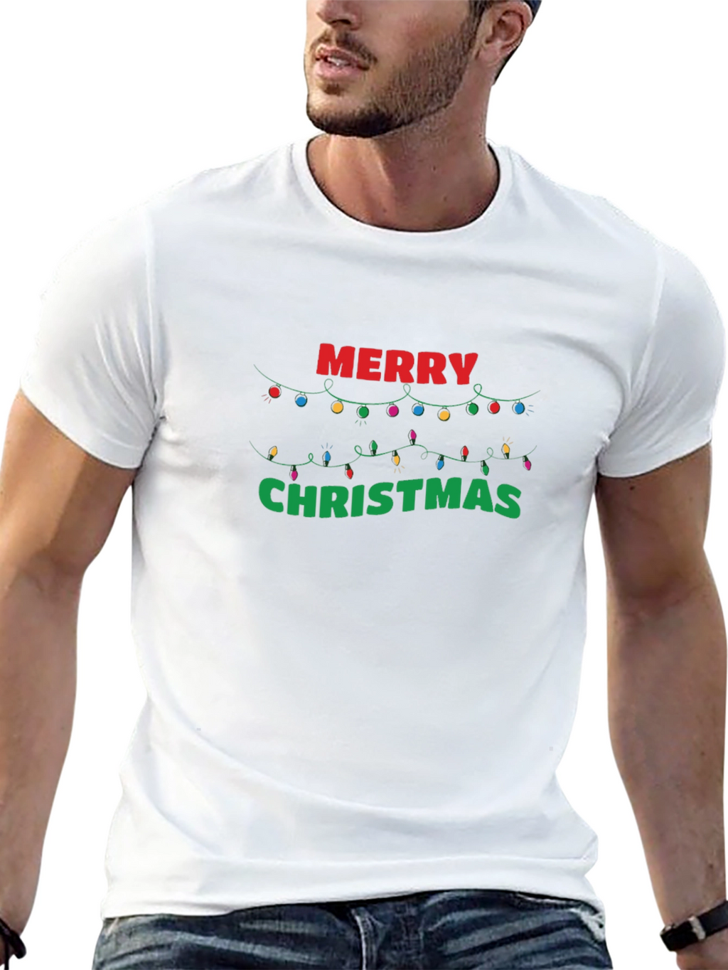 Merry Christmas Lights Graphic T-Shirt - Holiday Tee