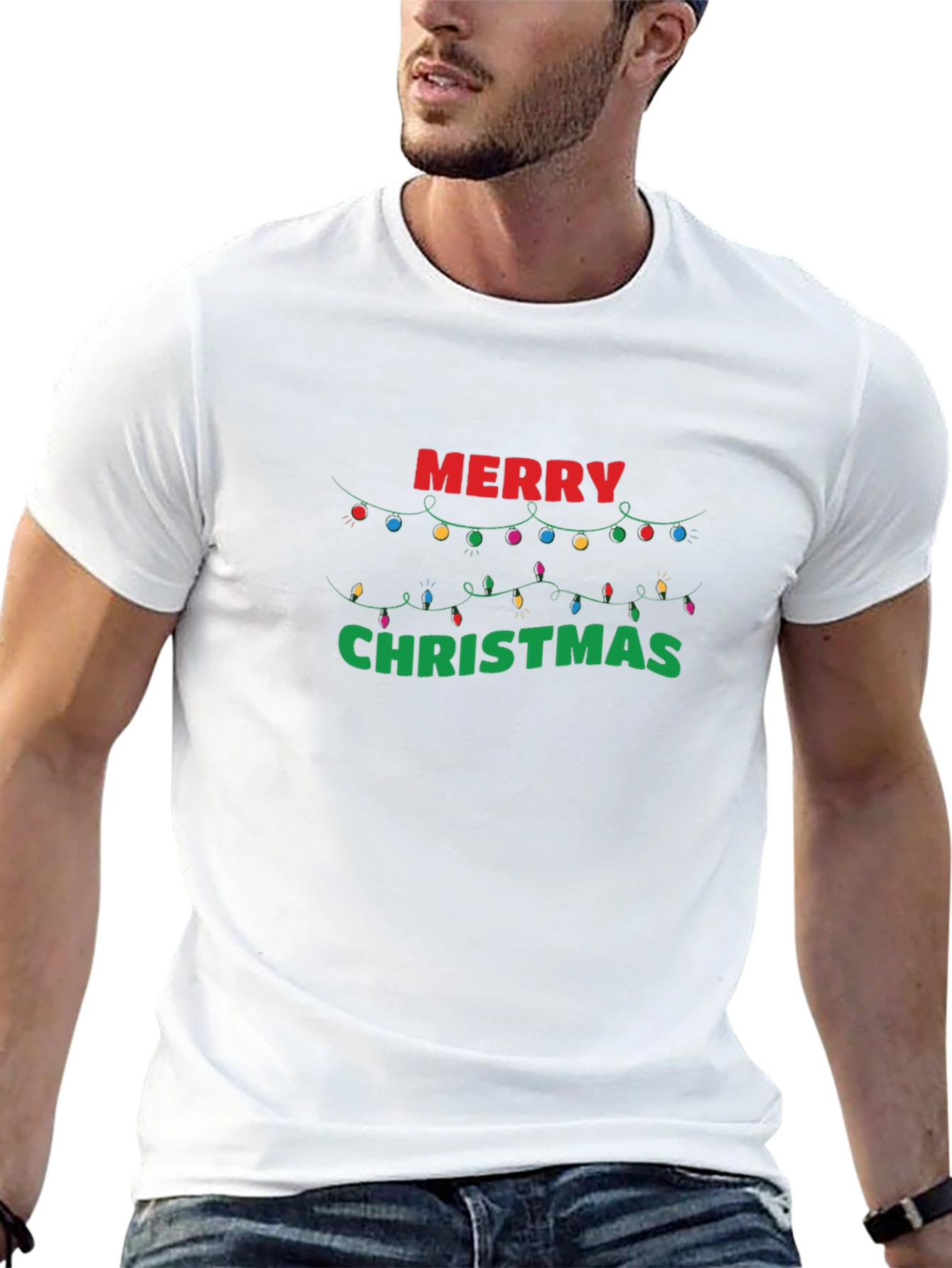 Merry Christmas Lights Graphic T-Shirt - Holiday Tee