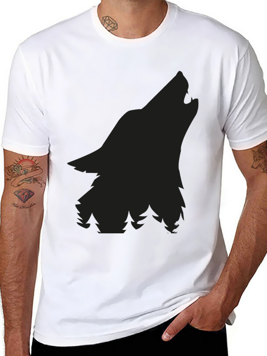 Wolf Silhouette Graphic Tee - Black Cotton Comfort