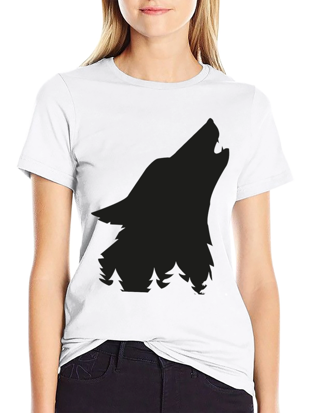 Wolf Silhouette Graphic Tee - Black Cotton Comfort