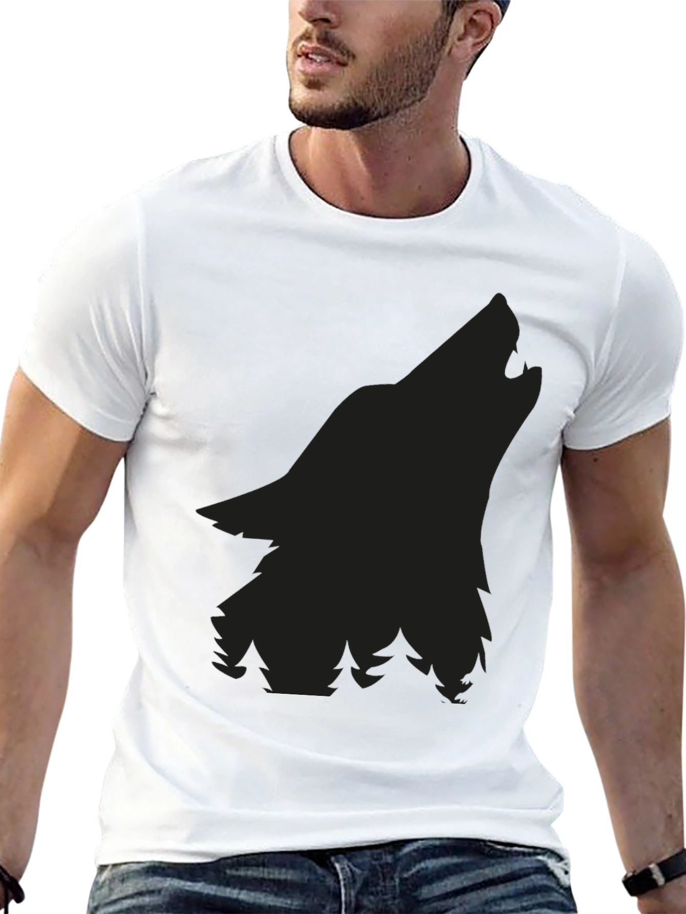 Wolf Silhouette Graphic Tee - Black Cotton Comfort