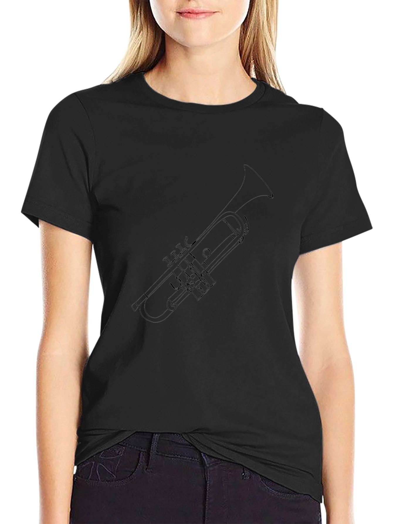 Trumpet Outline Black T-Shirt