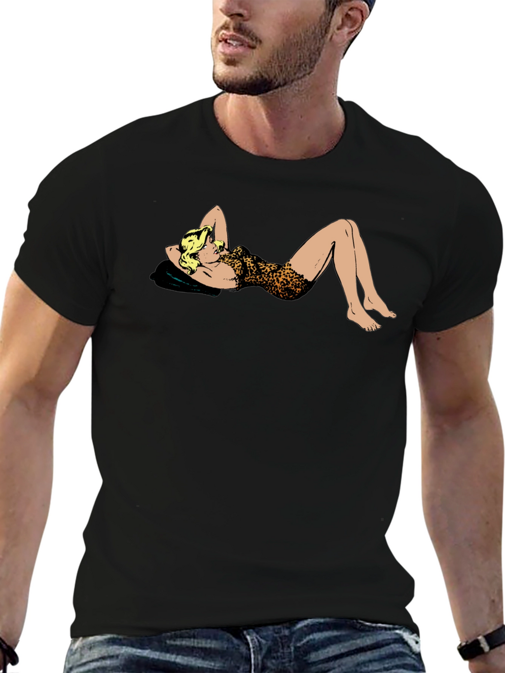 Leopard Print Pin-Up Black T-Shirt