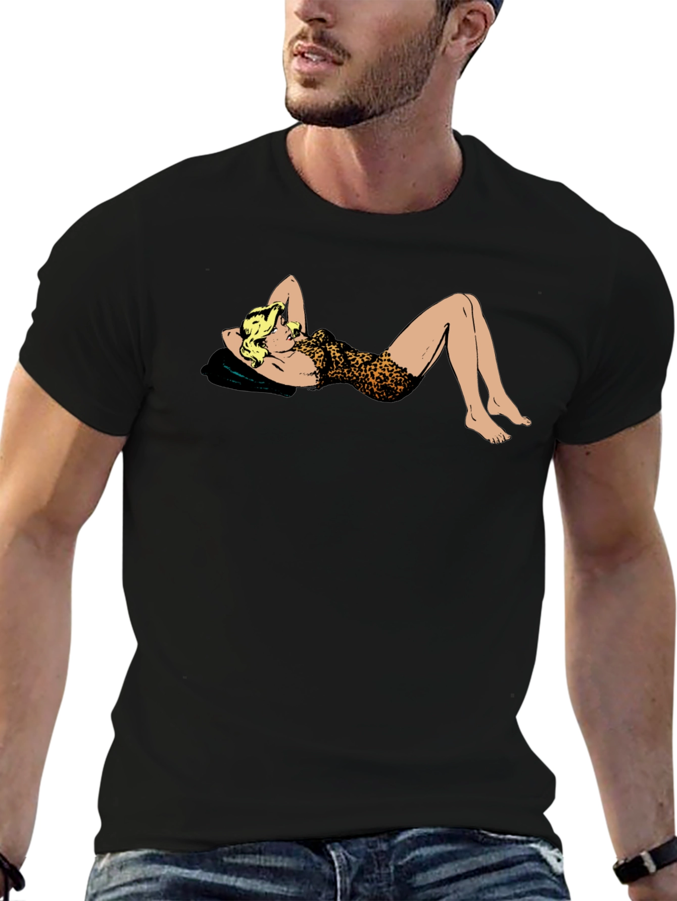 Leopard Print Pin-Up Black T-Shirt