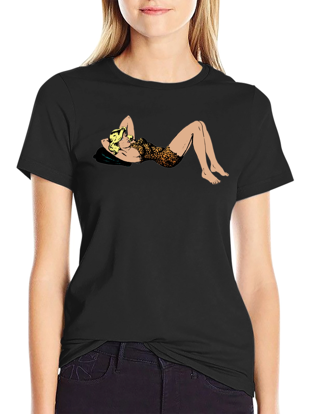 Leopard Print Pin-Up Black T-Shirt