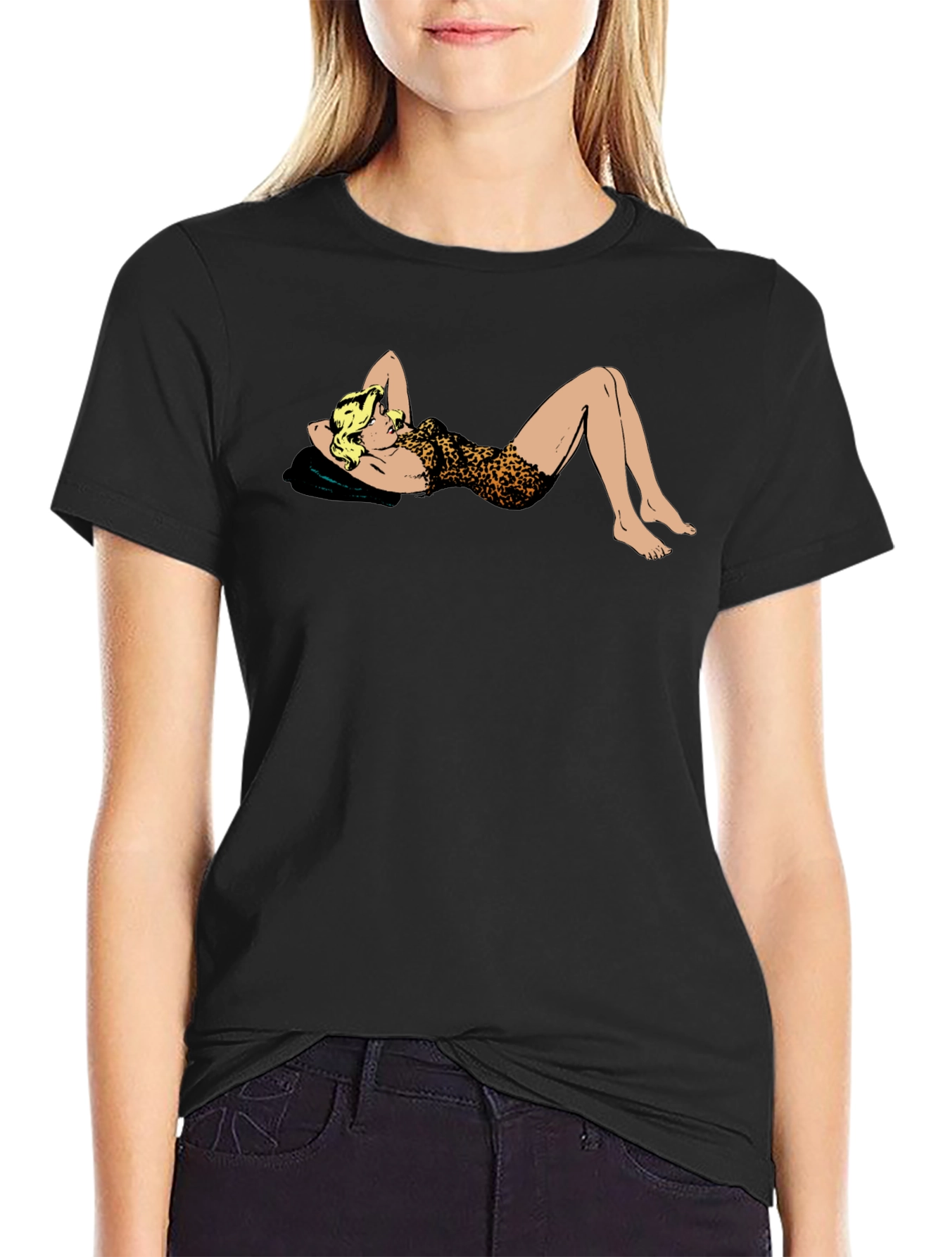 Leopard Print Pin-Up Black T-Shirt