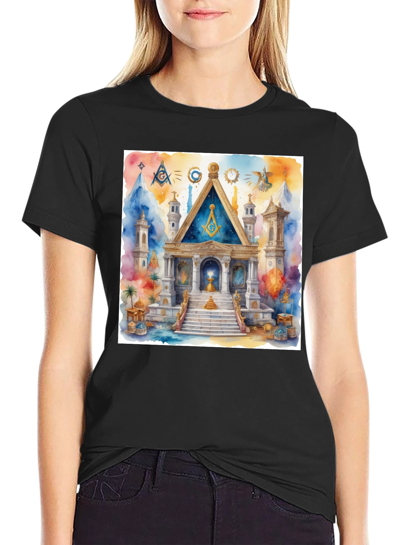 Masonic Lodge Watercolor Art T-Shirt